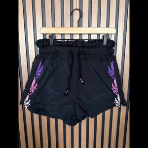 Free People Shorts Medium Black Movement Embroidered Logo Ruffled Waist Lined